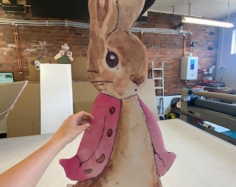 Pink flopsy rabbit 1m high plastic cut out baby shower events prop christening flopsy bunny