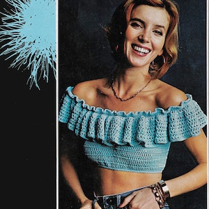 instant download - PDF vintage crochet pattern - Off the shoulder frill top blouse