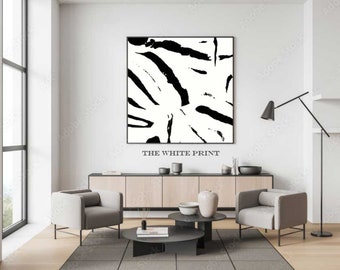 SQUARE Abstract Modern Black and White Wall Art Print / Large Budget-friendly Instant Digital Downloadable Printable Art