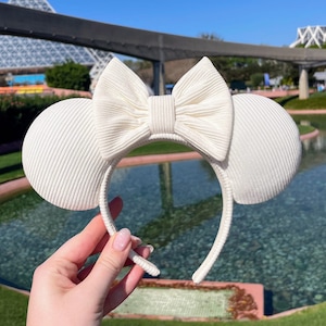 White Ribbed Knit Mouse Ears - W/ Comfortable Headband Option for Headaches and Migraines