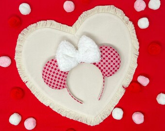 Heart Gingham Valentines Day Mouse Ears - W/ Comfortable Headband Option for Headaches and Migraines