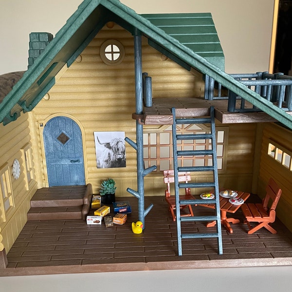 Calico Critters Log cabin with hand made extras and other 1:12 scale items