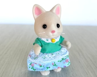 Calico Critters Silk Cat Girl, Floral Dress, Collectible Figurine
