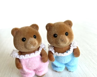 RARI cuccioli di Sylvanian Families Vintage Marmalade Bear in buone condizioni, orsi bruni con bocche bianche a goccia. Figure di animali in miniatura