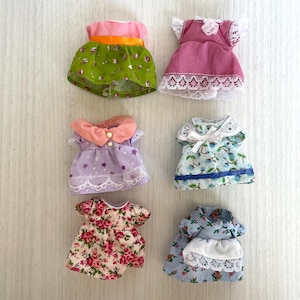 Vintage Calico Critters clothes mom dresses, Sylvanian Families outifts, you choose! Dress for adult female critter figurines.  Floral pattern dress, purple star dress with pink collar