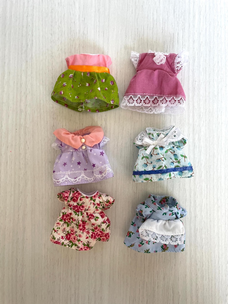 Vintage Calico Critters clothes mom dresses, Sylvanian Families outifts, you choose! Dress for adult female critter figurines.  Floral pattern dress, purple star dress with pink collar