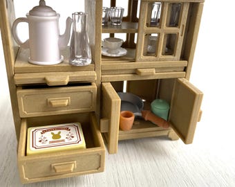 Armario de cocina vintage de Sylvanian Families, juego de muebles en miniatura para casa de muñecas