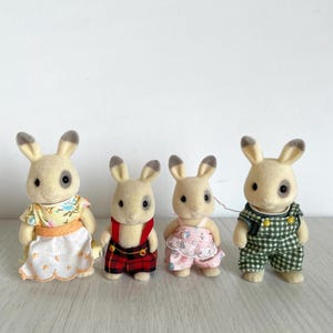 Sylvanian Families Vintage Corntop Rabbit Family in original clothes and in excellent condition with their tails, toy collector&#39;s dream