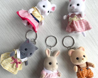 Calico Critters Keychains, cute Miniature Animal Keychain charm, Gift for Animal Lovers & Toy Collectors, Keychain for Backpacks and Bags