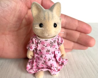 Vintage Sylvanian Families Catwood Mother | Zeldzaam kattenbeeldje voor verzamelaars | Sylvanian Families-speelgoed uit de jaren 80 | Retro dierenpop | Sylvanian