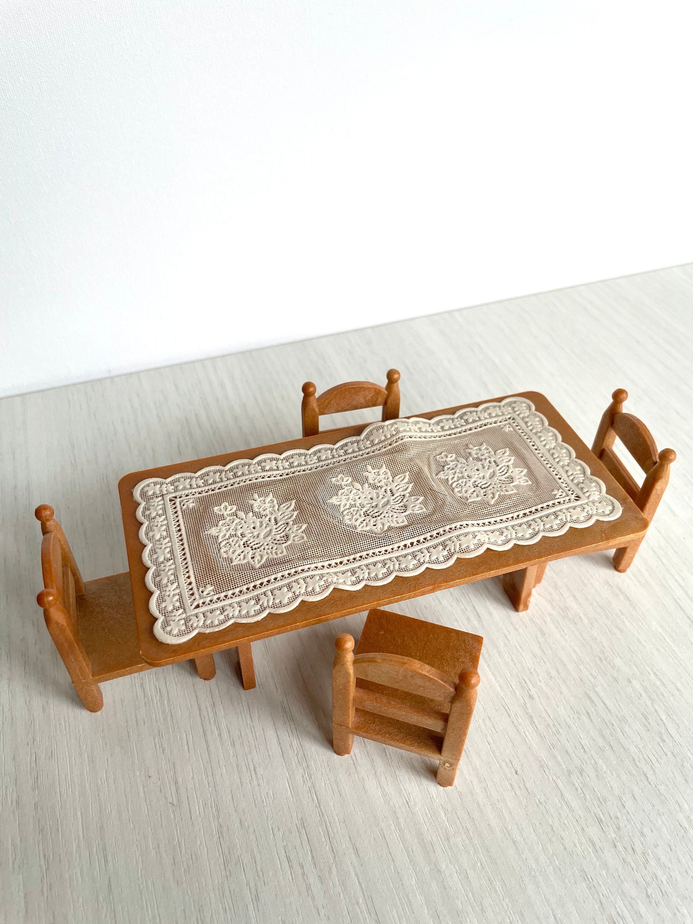 Sylvanian Families Vintage Dining Room Table With Tablecloth and Chairs From the Discontinued Birthday Party Set Kitchen Furniture Etsy UK