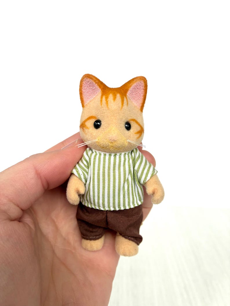 Beaman Ginger Cat Dad - Discontinued Sylvanian Families figurine in very good condition with original clothes, tail and whiskers image 8