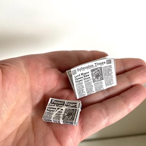 Miniature newspapers for dollhouses, Calico Critters, Sylvanian Families, accessories featuring animals in the headlines, no string included