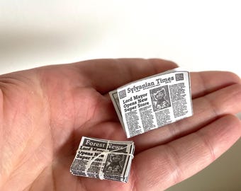 Miniature newspapers for dollhouses, Calico Critters, Sylvanian Families, accessories featuring animals in the headlines, no string included