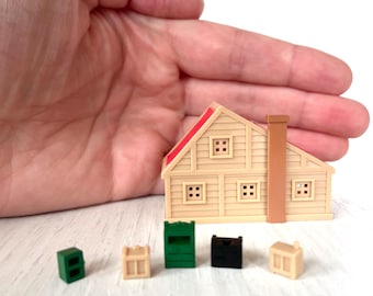 Sylvanian Families mini dollhouse with tiny furniture, vintage discontinued set for retro toy collectors, in excellent condition