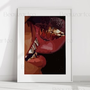 Black Couple Art, Black Love Wall Art, Teeth Grillz, Grillz Poster, Black Owned Art, African-americain Wall Art, Black Culture Wall Art