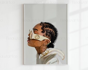 Black Art Prints | Black Woman With Luxury Sunglasses, Minimalist Cultured Art, Woman Art, African American Wall Art, Black Owned Shops
