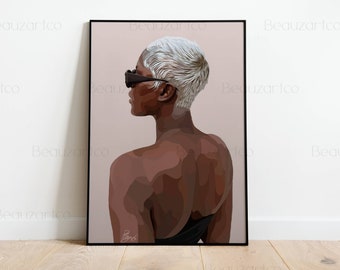 Printable Black Woman With Short White Pixie Cut Wall Art, Black Art Prints, Black Culture Art, African American Wall Art, Black Owned Shops