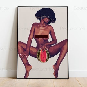 Naked Black Woman Wall Art, Black Art Prints, Minimalist Cultured Art, Vintage Woman Art, African American Wall Art, Black Owned Shops