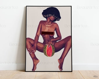 Art Afro Femme Noire Nue Avec Melon D'eau, Art Africain, Art Culture Noire, Art Afro-américain, Art African Abstrait, Art Numérique