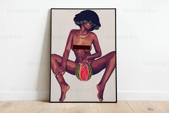 Art Afro Femme Noire Nue Avec Melon D'eau, Art Africain, Art Culture Noire, Art Afro-américain, Art African Abstrait, Art Numérique