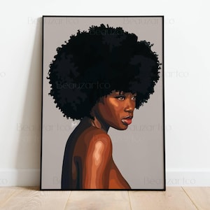 Black Art Prints, Dark Skinned Girl, Black Woman Portrait With Afro Hair Wall Art, Black Girl Wall Art, 4C Hair Art, Black Owned Shops