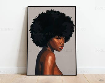 Black Art Prints, Dark Skinned Girl, Black Woman Portrait With Afro Hair Wall Art, Black Girl Wall Art, 4C Hair Art, Black Owned Shops