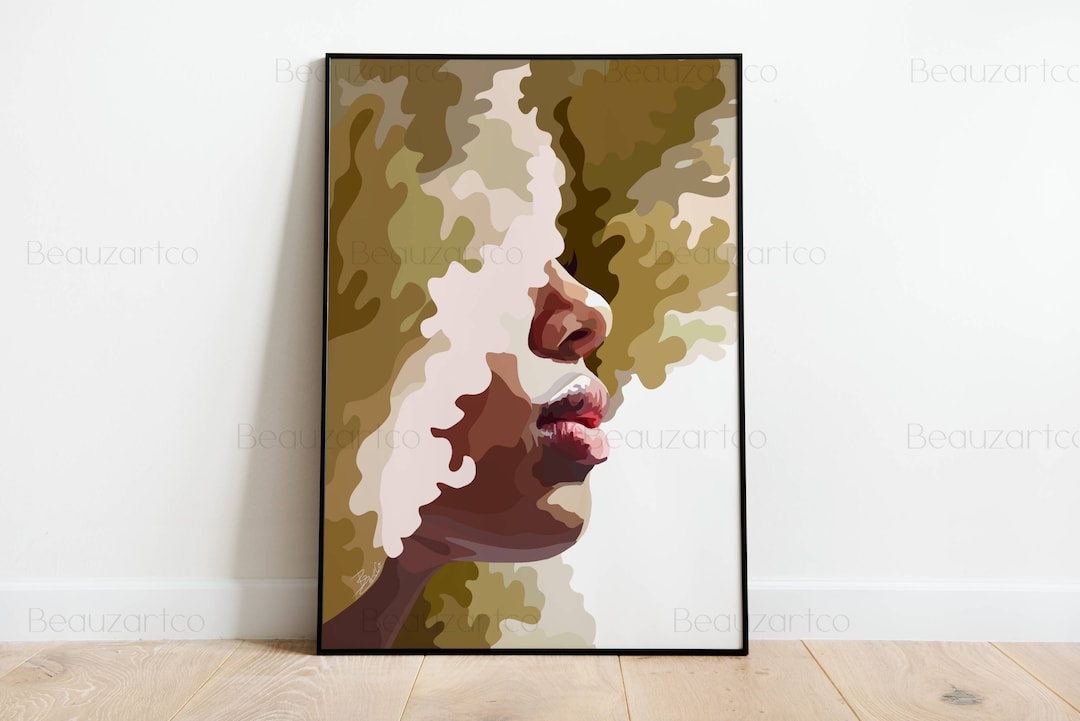 Black Art Prints Black Woman Portrait With Gold Afro Hair Wall Art
