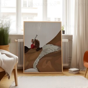 May include: A digital illustration of a person's body with a hand holding a lit pipe. The person is wearing white lingerie and is lying on a brown surface. The background is a light gray color.