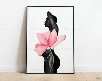 Printable Black Woman Wall Art, Black Woman Body Art, Black Art Prints, Black Art, Abstract African American Wall Art, Black Owned Shops