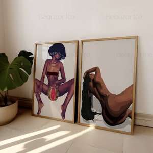 Naked Black Woman Wall Art, Black Art Prints, Minimalist Cultured Art, Vintage Woman Art, African American Wall Art, Black Owned Shops image 7