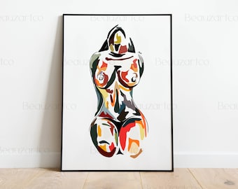 Colorful Naked Woman Art, Female Body Art, Sensual Art, One Piece Poster, Boudoir Gift, Sexy Bedroom Art, Apartment Decor Aesthetic