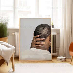 May include: A digital illustration of a person with brown skin, short black hair, and long, manicured nails. The person is wearing a white shirt and is looking down at their hands.
