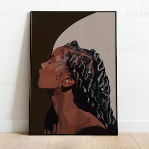Black Woman With Black Twists Wall Art, Black Art Prints, Black People Art, Black Girl Art, African American Wall Art, Black Owned Shops