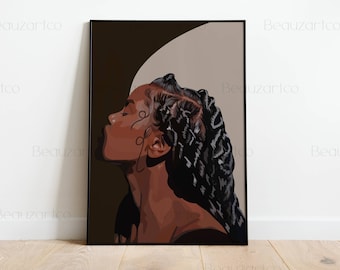 Black Woman With Black Twists Wall Art, Black Art Prints, Black People Art, Black Girl Art, African American Wall Art, Black Owned Shops