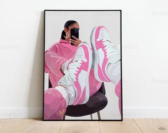 Pink Sneakers Wall Art, Printable Wall Art, Trendy Wall Art, Black Culture Art, Black Art Prints, Printable Black Art, Black Owned Shops Art