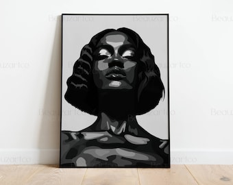 Printable Black Woman Wall Art, Black Art Prints, Black And White Portrait, Black Art, Abstract African American Wall Art, Black Owned Shops