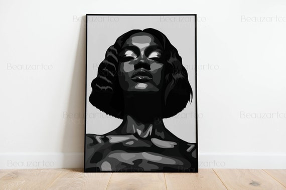 Printable Black Woman Wall Art, Black Art Prints, Black And White Portrait, Black Art, Abstract African American Wall Art, Black Owned Shops