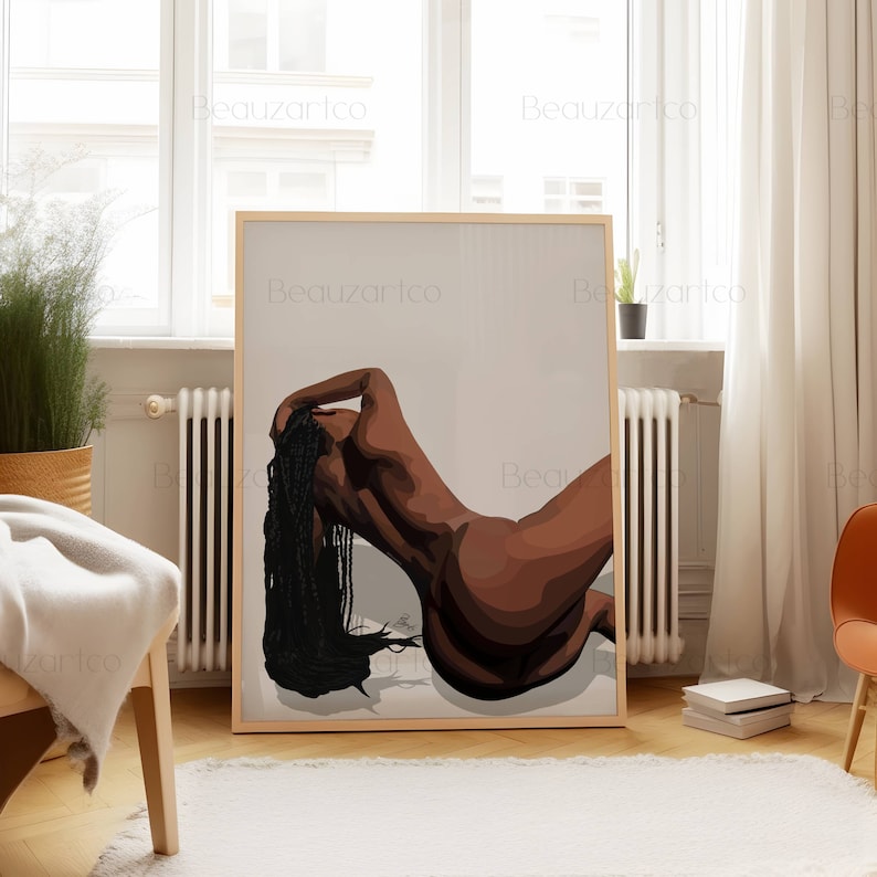 Naked Black Woman Wall Art, Black Art Prints, Minimalist Cultured Art, Vintage Woman Art, African American Wall Art, Black Owned Shops image 2