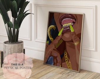 Black Woman With Glossy Lips And Grillz, Afro Art, Black Art, Pop Culture Wall Art, Black Owned Shops, Pop Wall Art, Black Culture, Poster