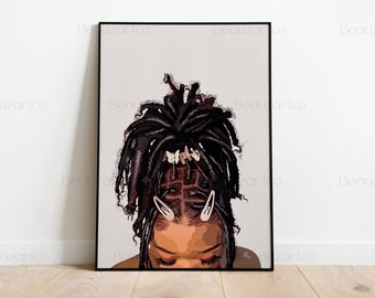 Printable Black Woman With Locs Wall Art, Black Art Prints, Black owned Shops Art, Feminine Afro Art, Black People Art, Black Girl Art