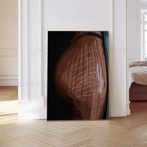 May include: A digital illustration of a person's backside with a dark background. The skin is brown and has white lines drawn on it.