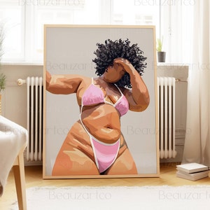 Curvy Black Woman Wall Art Print | Afro Hair Print, Black Art Print, Black Owned Shops, Black Girl Art, Black Culture Art, Black Woman Art,