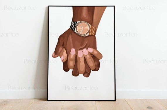 Affiche Couple Qui Se Tient La Main, Art Noir, Art Afro, Art Abstrait, Art Personnalisé, Art Homme Noire, Couple Interracial, Art Mural