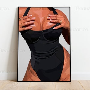Curvy Black Woman Wall Art, Black Art Prints, Black Owned Shops Art, Feminine Afro Art, Pop Culture Wall Art, Body Positive Art, Printable