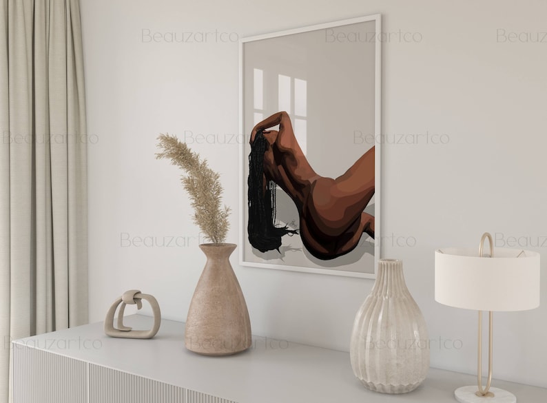 Naked Black Woman Wall Art, Black Art Prints, Minimalist Cultured Art, Vintage Woman Art, African American Wall Art, Black Owned Shops image 5
