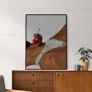 May include: A digital illustration of a person holding a lit joint, wearing white lingerie and lying on a light gray background.