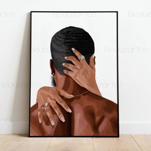 Interracial-Paar-Kunst, schwarze Kunst, schwarzer Mann und weiße Frau umarmen sich, individuelle Farbe, Poster zum Einrahmen