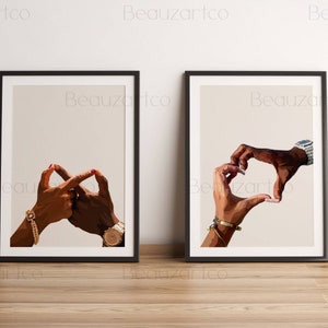 Twee zwarte paar posters, zwarte liefde, zwarte kunst, Afro kunst, abstracte kunst, gepersonaliseerde kunst, zwarte man kunst, zwarte vrouw kunst, kunst aan de muur