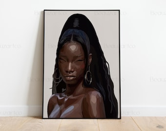 Black Girl Printable Wall Art, Black Art Prints, Melanin Queen Art, Dark Skin Woman Art, African American Wall Art, Afrocentric Art